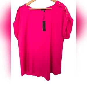 NWT New Glory Bright Pink Button-Shoulder Women's Top Size 2x